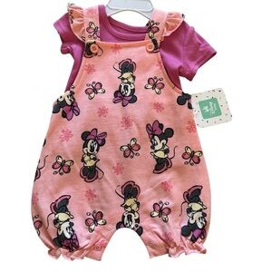 Disney Pink Minnie Mouse Outfit 2PC Set Romper Short Sleeve Top Baby Girl 3-6M